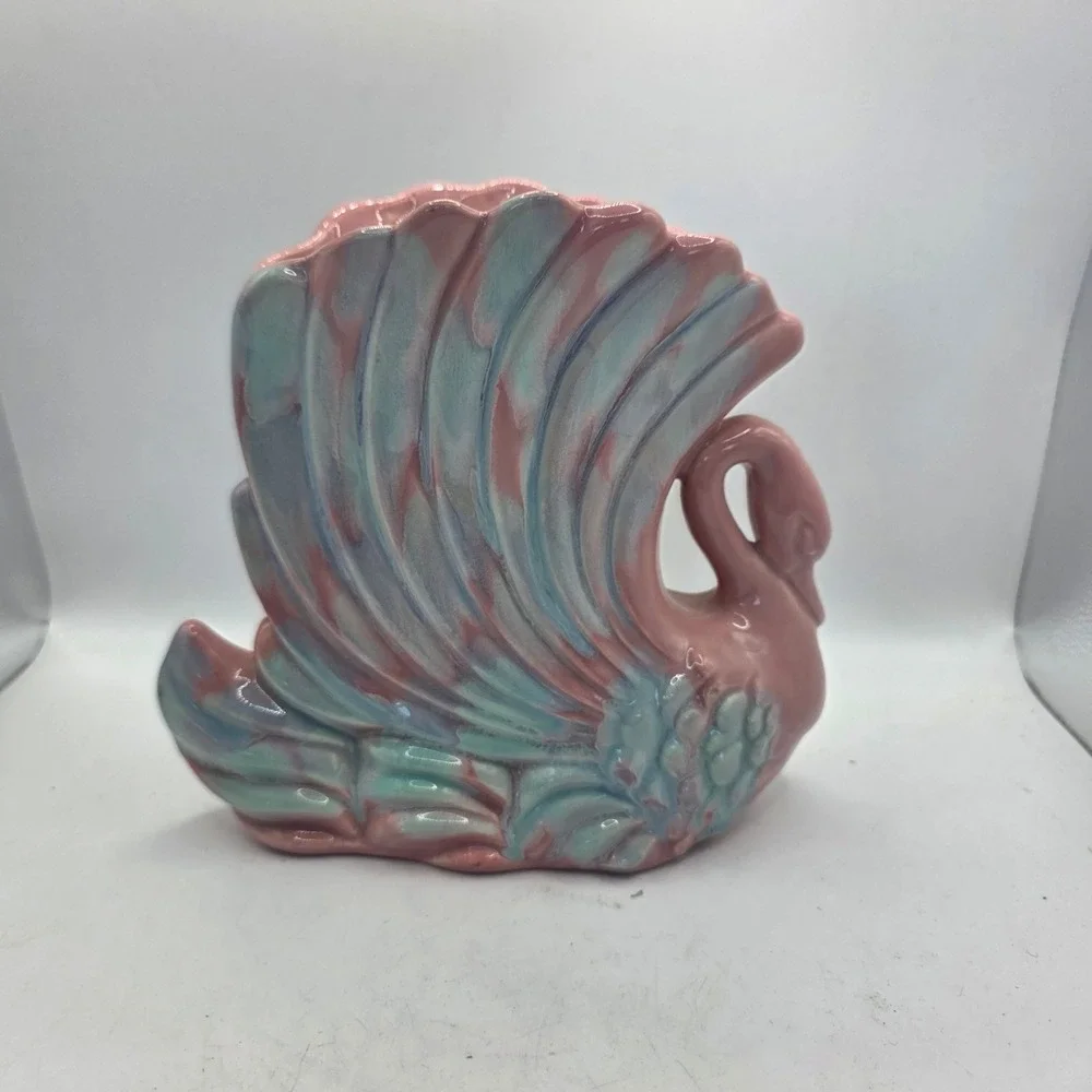 Royal Haeger R-712 Swan Planter Vase Pink Blue Turquoise MCM Art Pottery USA